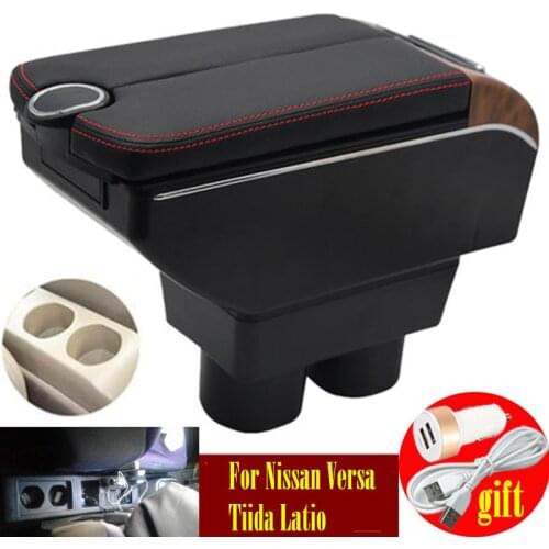 For Nissan Versa Tiida Latio armrest box Double doors open 7USB Centre Console Storage Box Arm Rest Car accessories