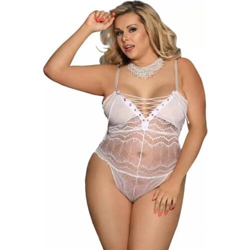 Plus Size Transparent Body Dentelle Femme Sexy Sleeveless Bodycon Summer Lace-Up Black Bodysuit Womens Rompers Jumpsuit