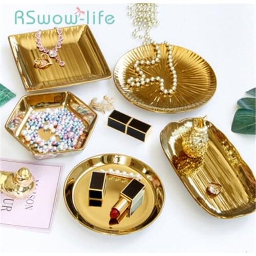European Luxury Golden Ceramic Jewelry Tray Storage Jewelry Storage Tray Home Decoration Makeup Organizer Lipstick Holder