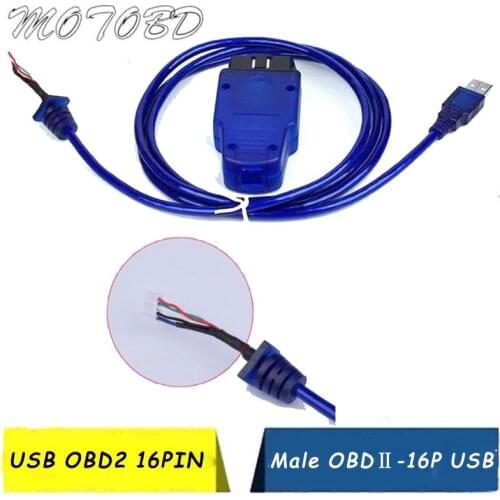Blue OBD II OBD2 USB 16Pin Male Extension Cable Car Diagnostic Interface Connector USB Plug Adapter
