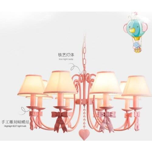Modern Childrens Room led lights Art Deco Dream Bow Decoration Lamps Chandelier Lighting For Kids Room Pink Dining Room lamp