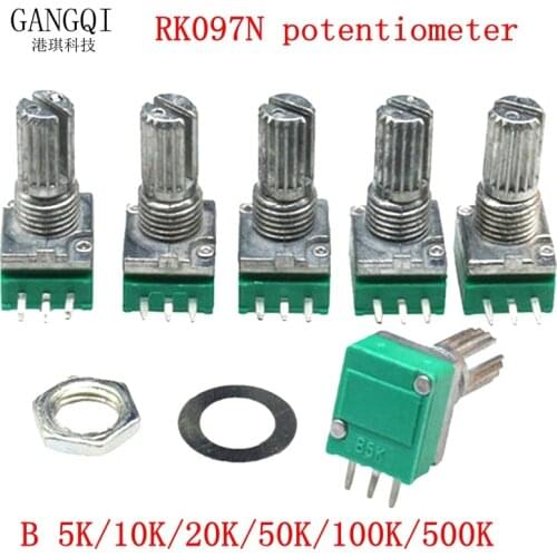 5pcs RK097N 5K 10K 20K 50K 100K 500K B5K with a switch audio 3pin shaft 15mm amplifier sealing potentiometer