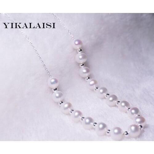 YIKALAISI 2017 100% natural freshwater pearl long necklace 90cm 7-8mm pearl 925 sterling silver jewelry for women best gifts