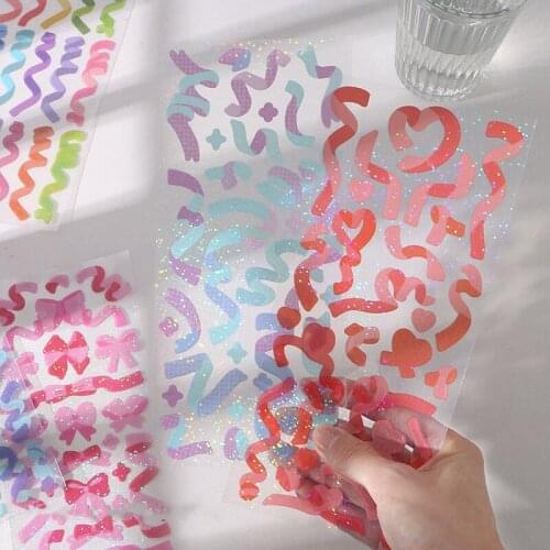 Yisuremia 2pcs/Lot Kawaii Colorful Ribbon Laser Decorative PVC Stickers Scrapbooking DIY Diary Album Stationery Sticker Label