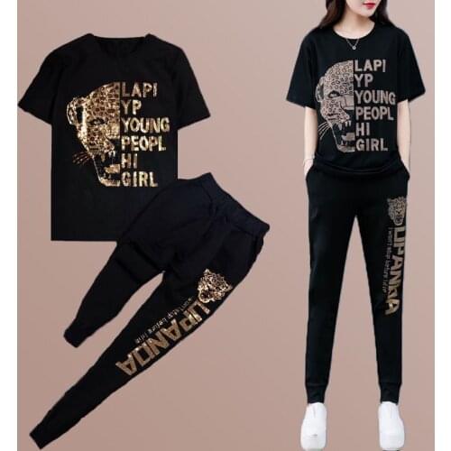 Casual Women Two Piece Outfits Summer Letter 2 Piece Set Top And Pants Spring Korean Tracksuit Womens Tracksuits Matching Sets