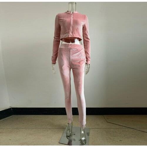 Winter Velvet Crop Jacket And Tracksuit Joggers Two Piece Set With Diamante Rhinestones Jogging Suits For Women 2021