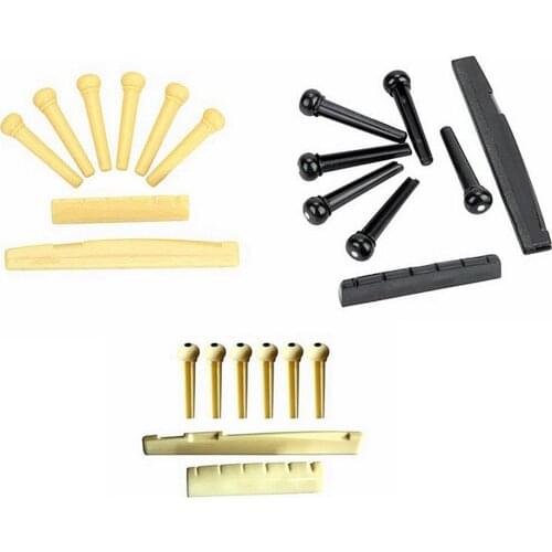 1Sets 6-String Bridge Pins, Folk Classic Guitar Kit Plastic Guitars String Pegs with Guitar Bone Bridge Saddle and Nut Kit