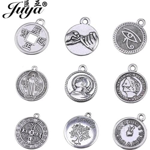 10pcs Wholesale Metal Round Charms Various Patterns Pendant for Women Jewelry Neckalce DIY Making Supplies Handmade Accessories