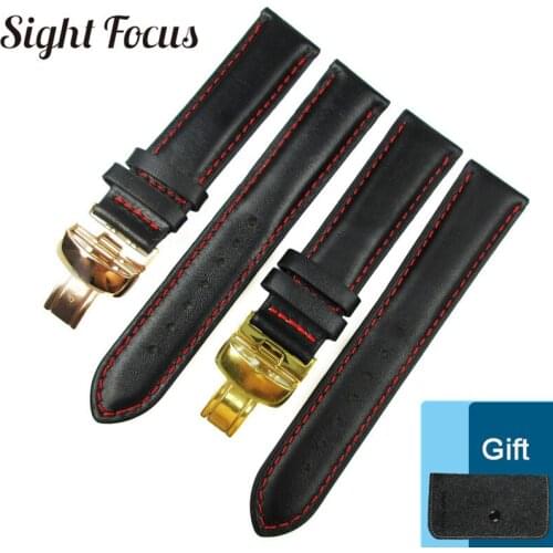 19mm 20mm Red Stitched Leather Strap for Tissote 1853 Band Starfish Series Butterfly Buckle Mens Watchband Bracelet Wrist Belts