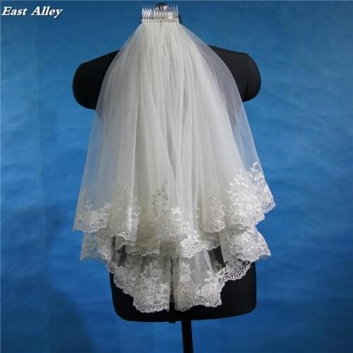 2018 New Style High Quality Elbow-Length 2-Layer Lace Bridal Veil in white or Ivory