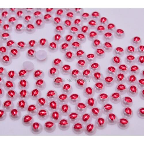 5mm White Nails Flowers Print Charms Half Round Flatback Pearl Manicure Accessories For 3D Nail Art Decorations