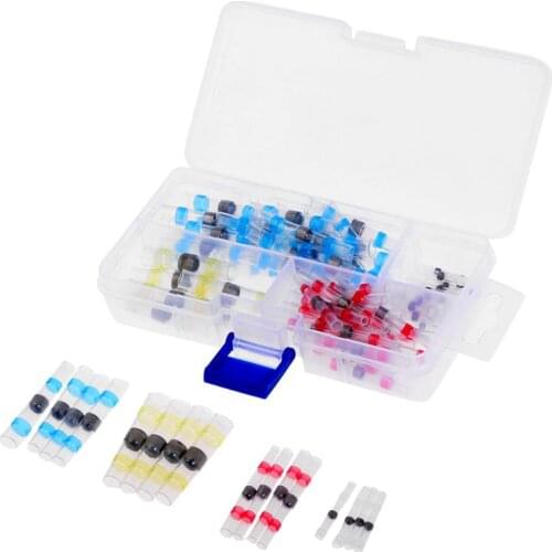 50pcs New Heat Shrink Solder Sleeves Cable Wire Crimp Butt Terminals Connectors with Box Kit 1.5-6.0mm Quick Connect Connector