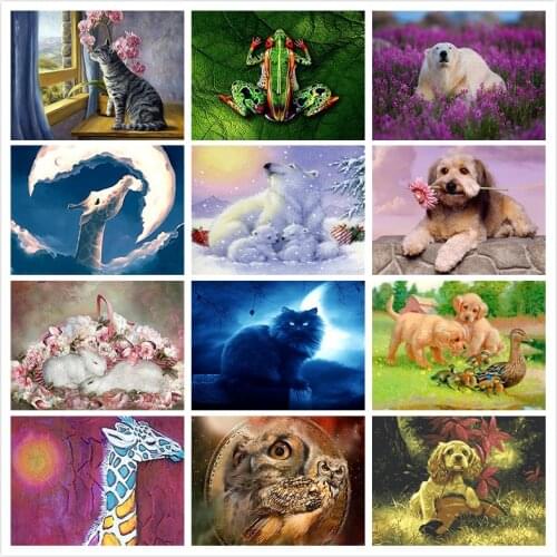 5D Full Drill Diy Diamond Painting Cross Stitch Resin Square/round Diamond Embroidery Decoration Dog Cat frog Bear