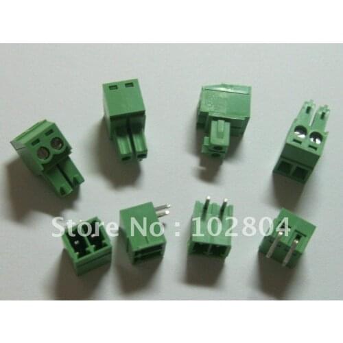 60 pcs Angle 2pin/way Pitch 3.5mm Screw Terminal Block Connector Green Color Pluggable Type with angle pin
