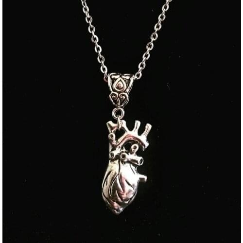 Anatomical 3D Solid Pewter effect Silver Color Heart Necklace Pendant Horror Macabre Gore Gothic Anatomy
