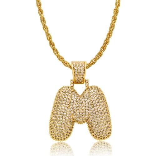 Lucky Sonny Gold Color A-Z Custom Bubble Letter M Necklaces & Pendants Rope Chain For Men Women Cubic Zircon Hip Hop Jewelry