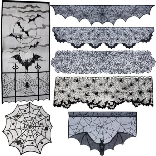 Cyuan Halloween Tablecloth Spider Web Round Lace Knit Table Runner Fireplace Mantel cover 2020 Halloween Tablecover Decorations
