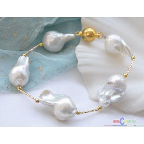 D0070 8" 19mm white Pink Black Gray BAROQUE KESHI REBORN PEARL 5star bracelet