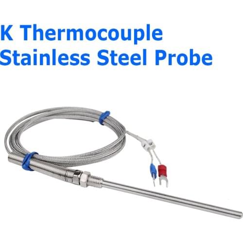 Stainless Steel Probe Temperature Controller Sensor K Type Thermocouple Tube with 1m 2m 3m 4m 5m Wire Cable