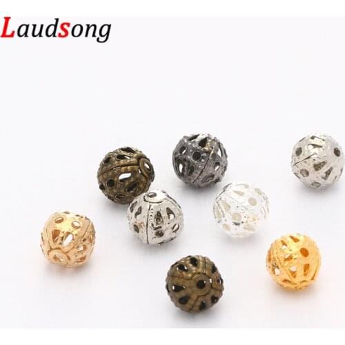 4-14mm Filigree Hollow Flower Metal Beads Round Loose Spacer Beads For Jewelry Making DIY Bracelet Supplies