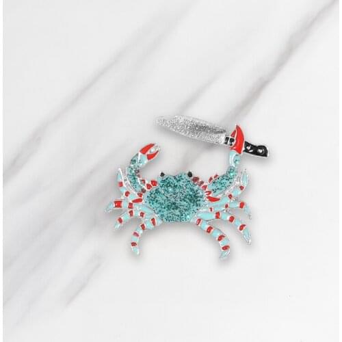 Enamel Brooch Multi-legged Crab Hold Knife Pin Denim Clothing Backpack Lapel Pin Button Badge Cartoon Jewelry Gift For Friends