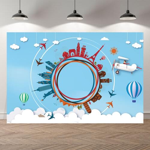 Seekpro Photography Background blue sky cloud plane party cartoon kids happy birthday party baby shower Backdrop Photo Photocall