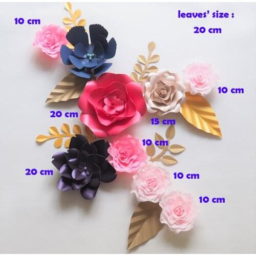 Giant Paper Flowers Backdrop Artificial Handmade Crepe Paper Rose 9PCS + 7 Leaves For Wedding & Party Deco Home Decoration