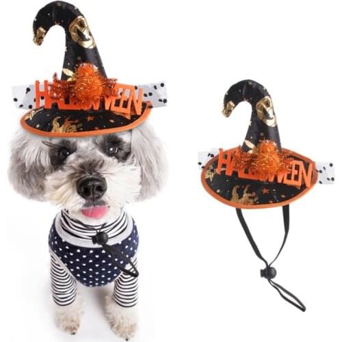 Halloween Pet Witch Hat Dog Cat Spoof Hat with Black Mesh Adjustable Pet Cosplay Photo Props Headwear for Theme Party