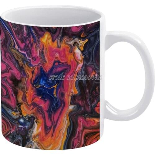 Coffee Mugs Ceramic Personalized Mugs 11 Oz White Mug Tea Milk Cup Drinkware Travel Mug Fluidart Pourart Pino Blue Yellow Orang