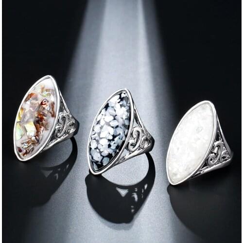 Kinel Luxury Colorful Shells Ring For Women Dazzle Artificial Coral Accessories Vintage Silver Color Big Oval Rings 2018 New