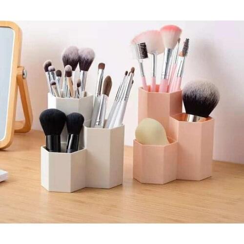 Pink Beige Color Cosmetic Makeup Organizer Box Jewelry Necklace Nail Polish Earring Holder Plastic Makeup Box Home Desktop