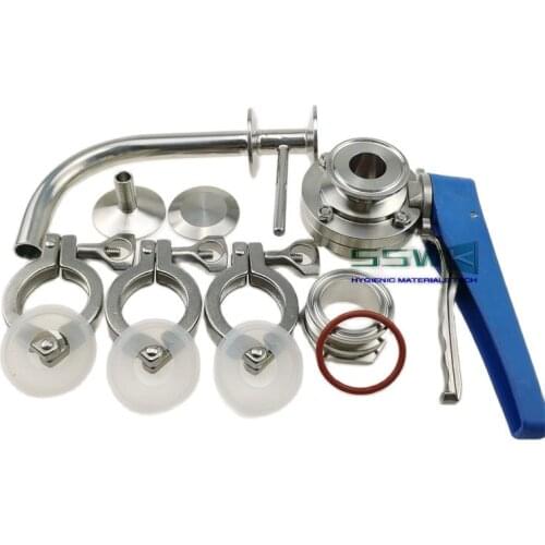Racking Port Kit- Racking Elbow Arm,Butterfly Valve,1.5" Tri Clamp,Gaskets,Hose Barb Pipe,Weldless Bulkhead,End Cap,O-Rings