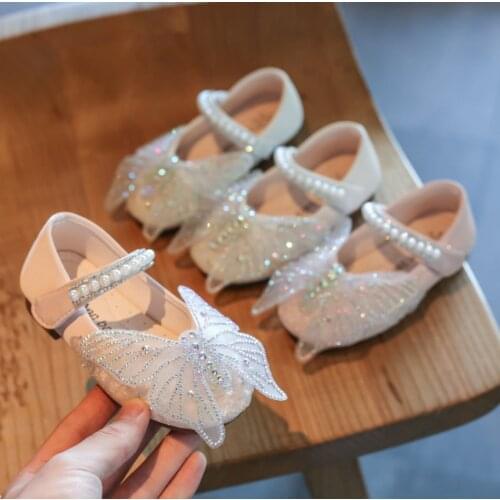 New Butterfly Shoes Girl Leather Shoes For School Autumn Party Big Kids Princess Wedding Children Casual Shoes