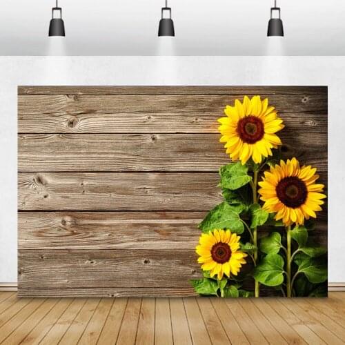 Laeacco Old Wooden Board Sun Flowers Photography Backdrop Newborn Baby Portrait Photo Background For Photo Studio Prop Photozone