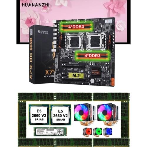HUANANZHI X79-8D Motherboard with 512G NVMe M.2 SSD Dual CPU Xeon E5 2660 V2 Coolers Big Brand Memory 128G(8*16G) 1866 REG ECC