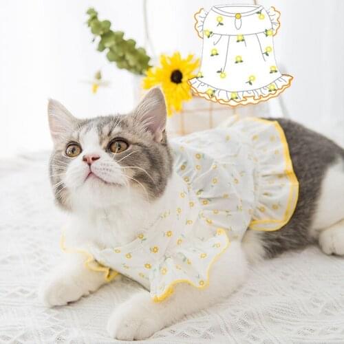 Cute Floral Princess Cat Dress Sunflower Flying Sleeves Cat Clothe for Small Cat Kitty Spring Sweet Roupa Para Gato Dropshipping