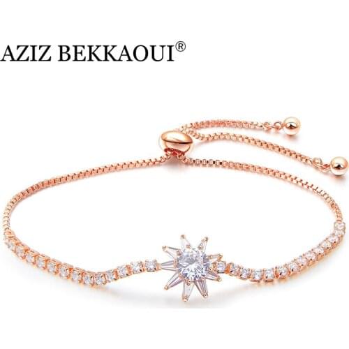 AZIZ BEKKAOUI Fashion Rose Gold Color Flower Bracelets Classic Ladys Crystal Bracelets Womens Bracelet Jewelry Gift