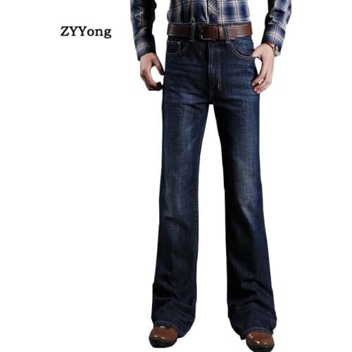 ZYYong Mens flared Jeans, Mens Short-leg Cut Loose Jeans, Classic Denim flared Pants, Elasticated Jeans, Mens Trendy Jeans