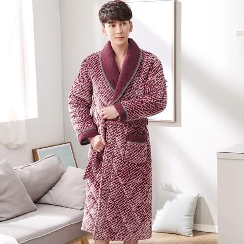 New 2020 Velvet+Cotton Padded Men Thick Plus Size M-3XL Winter Kimono Homme Peignoir Bathrobe Warm Robes Pajamas Males Bathrobe