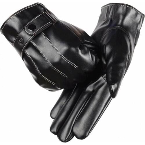 Gloves Men Fashion Winter Faux Leather Motorcycle Full Finger Touch Screen Warm Gloves