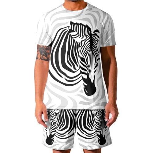 LCFA Casual Sportswear Black White Zebra Men Set Sporting Suits Short Sleeve Mens T-shirt Short Quick Drying 2 Piece Wholesale