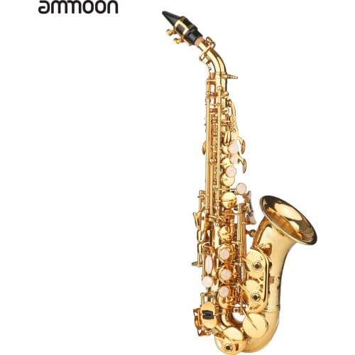 Ammoon Bb Soprano Saxophone Gold Lacquer Brass Sax with Instrument Case Mouthpiece Neck Strap Cleaning Cloth Brush