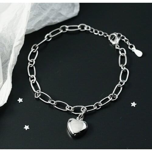 925 Sterling Silver Vintage Heart Shape Charm Bracelet & Bangle For Women Wedding Jewelry sl036