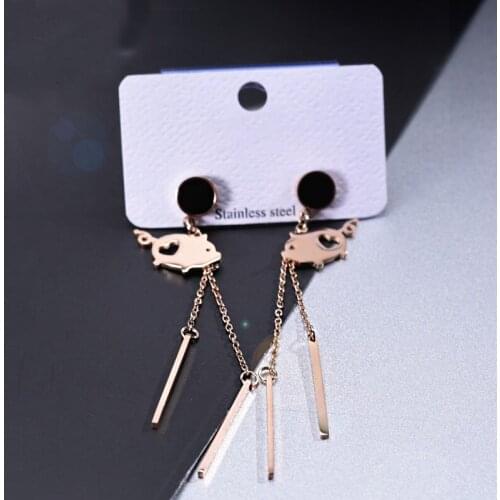 GMGYQ Simple Fashion Personality Piglet Ear Nail Long Metal Pendant Stainless Steel Earrings Womens Clothing Accessories