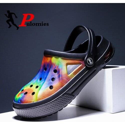 PULOMIES Summer Men Slippers Sandals Massage Clogs Outdoor Garden Shoes Men Pool Sandals Bathroom Slides Mules Beach Slippers