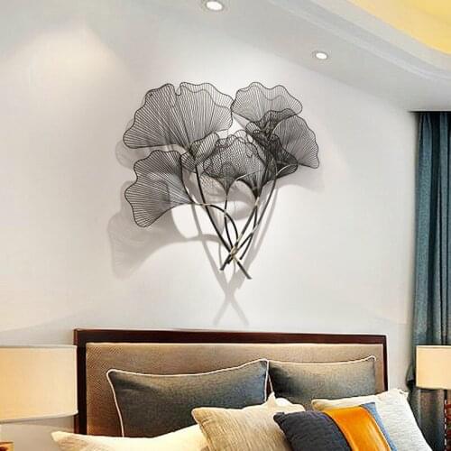 Modern Wrought Iron Wall Hanging Ginkgo Biloba Crafts Decoration Hotel Home 3D Stereo Wall Sticker Ginkgo Leaf Mural Ornaments