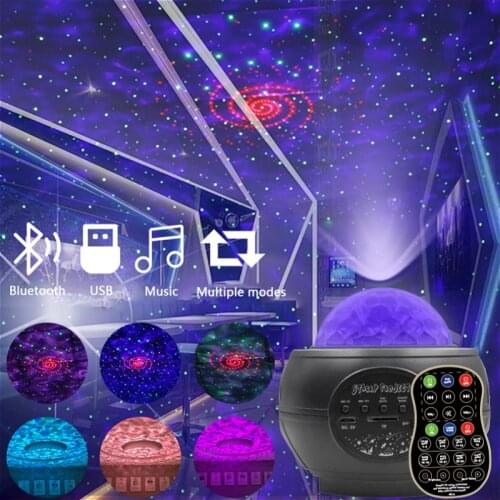 Sound-Activated Projector Light Bedroom Decor LED Star Night Light Bluetooth-compatible Music Starry Water Wave LED Lamp Home