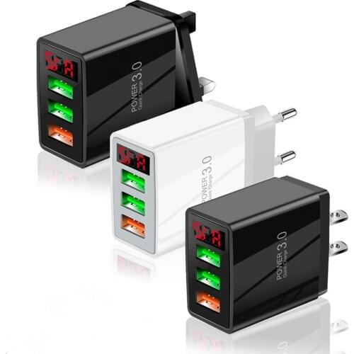 QC3.0 Phone Charger USB 3 Ports LED Charger Portable Quick Charging Charging Adapter for Iphone Xiaomi Huawei