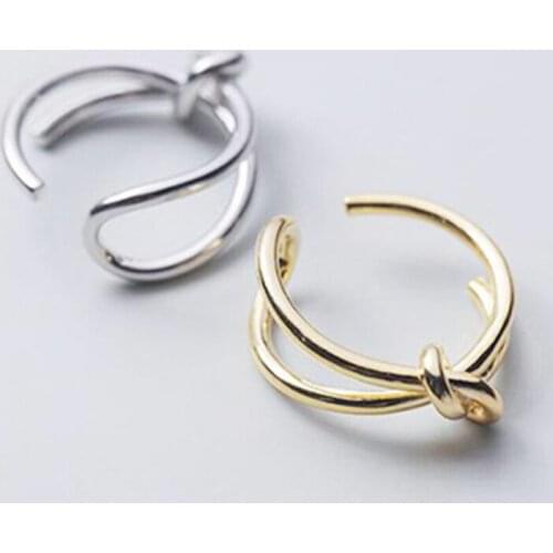 Sole Memory Double Layer Knot Weaving 925 Sterling Silver Female Resizable Opening Rings SRI631