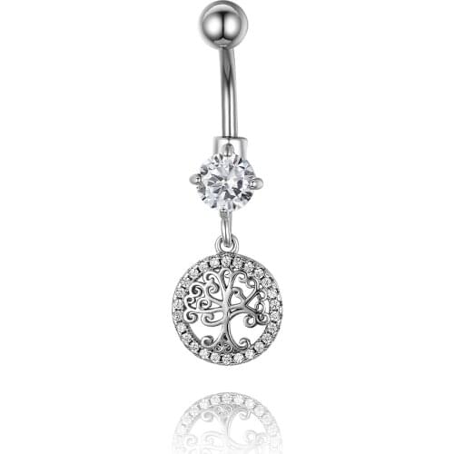 Women Trendy Body Jewelry Exquisite Inlaid Sparkling Zircon Life Tree Pendant 316L stainless Steel Needle Hypoallergenic Ladies